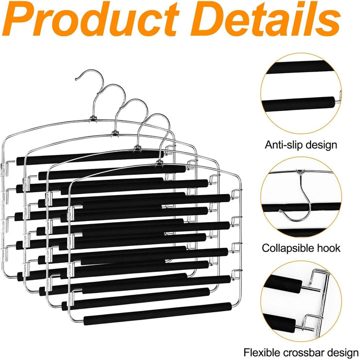 4 Stück Hosenbügel, 5 Etagen Kleiderbügel Platzsparend, Platzsparende Kleiderbügel, Hosenhalter für