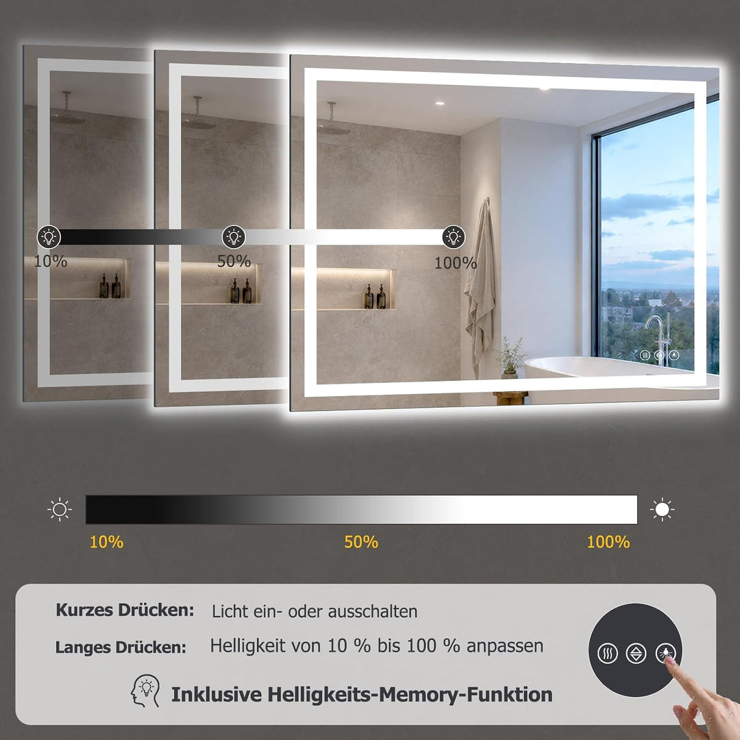 XRAMFY Badspiegel mit Beleuchtung 50x70cm mit Anti-Beschlag, IP65 Wassergeschützt, Spiegel mit Beleu