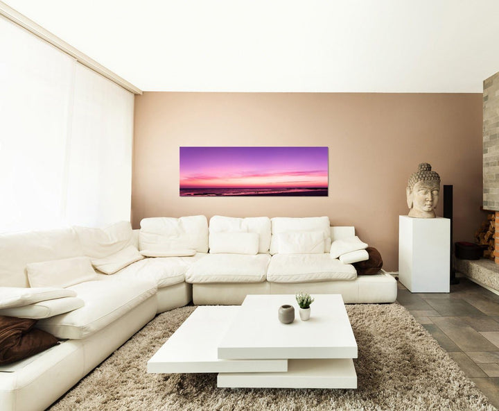 Paul Sinus Art Panoramabild auf Leinwand und Keilrahmen 120x40cm Strand Meer Sonnenuntergang Abendro