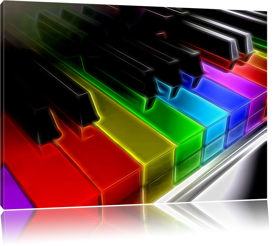 Piano Rainbow Colours, Bunte Klaviertasten Neon Lights Effekt, Format: 100x70 auf Leinwand, 100x70