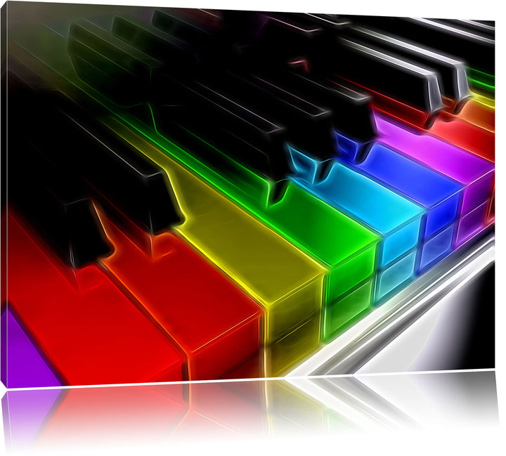 Piano Rainbow Colours, Bunte Klaviertasten Neon Lights Effekt, Format: 100x70 auf Leinwand, 100x70