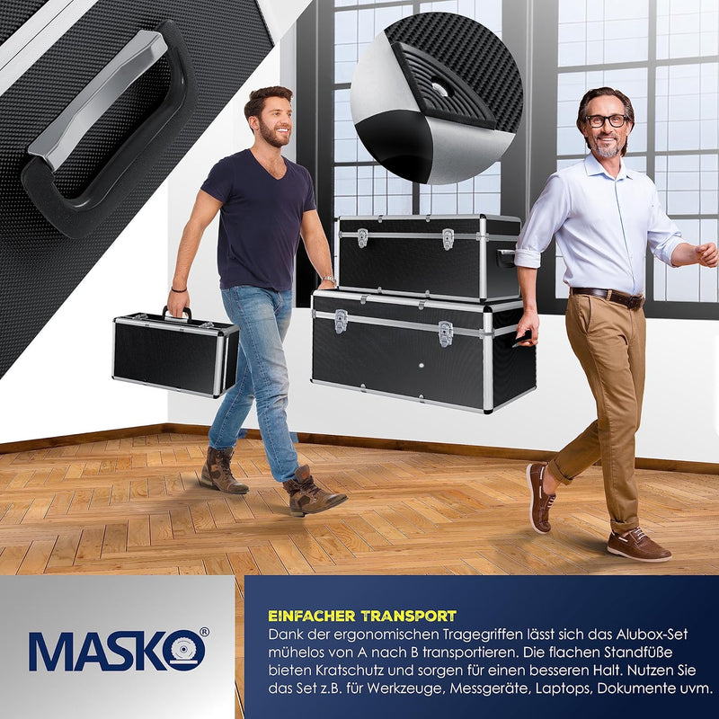 Masko® 3er SET Alu Boxen | Alubox | Alukiste | Werkzeugkoffer | Werkzeugkasten | Transportbox | Werk