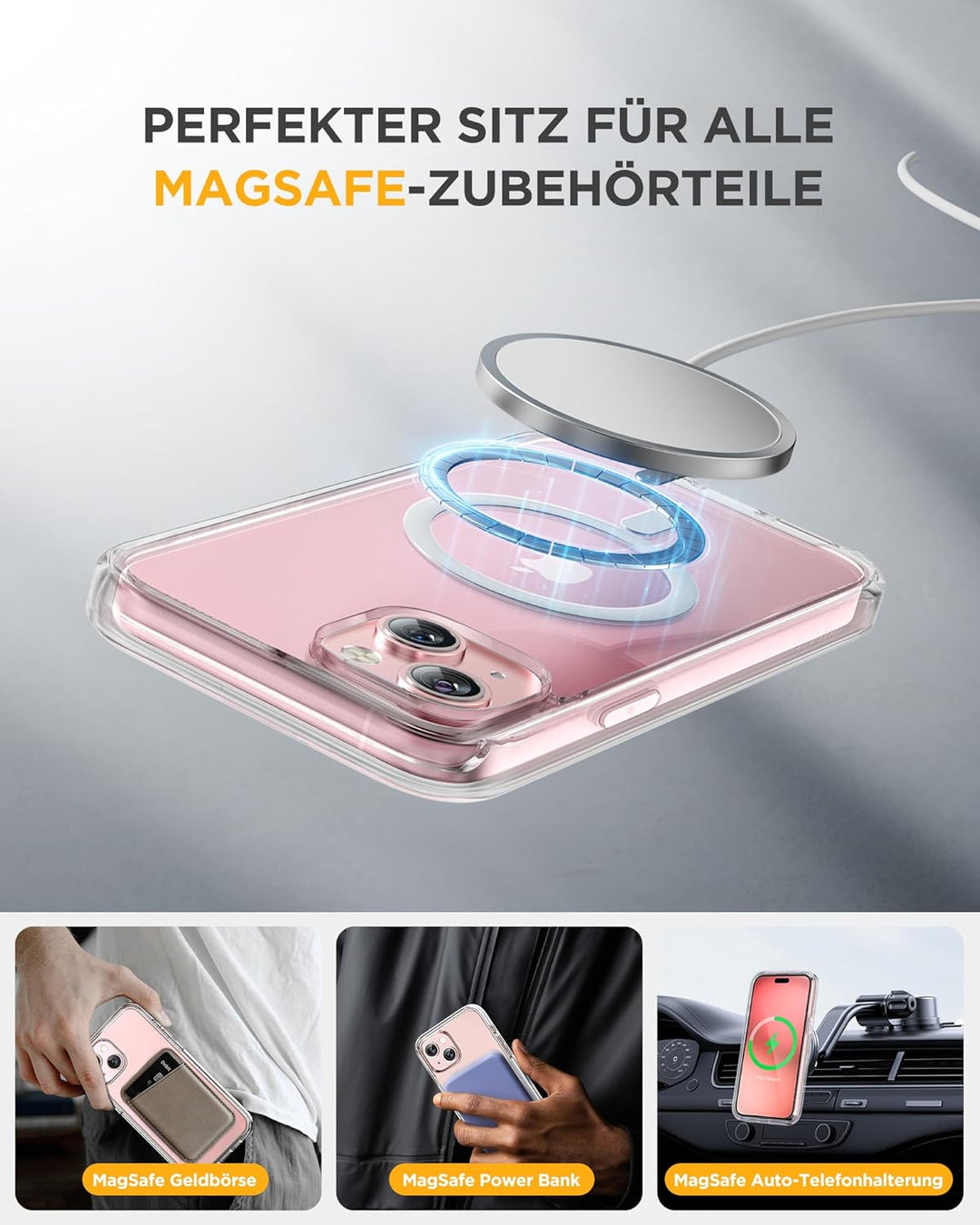 Miracase 360 Grad für iPhone 15 Hülle Magnetisch mit Eingebaut Glas Schutzfolie und Kameraschutz, Ko