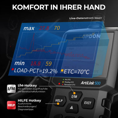 TOPDON OBD2 Diagnosegerät AL500 für Emission Fehler,DTCs Lesen/Löschen,Automatisch VIN Kennen und DT