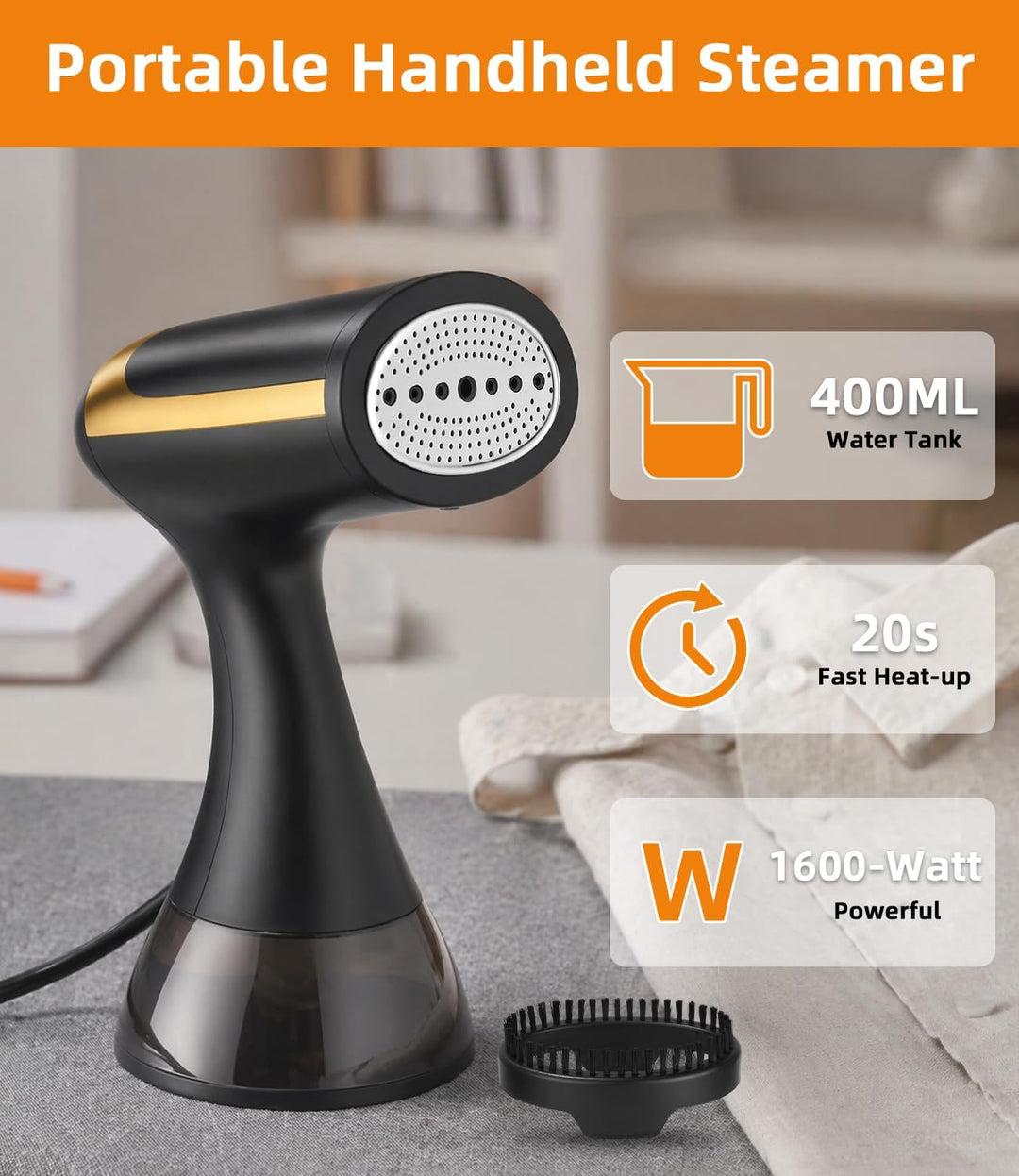 Tragbarer Dampfglätter Reise 15s Schnellaufheizend, 1500W 25g/min Hand-Dampfbügeleisen Kompakt, Leic