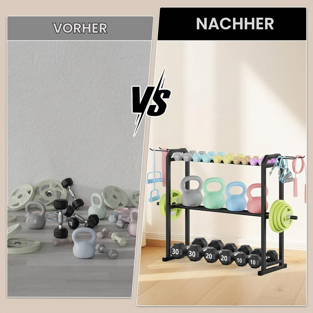 IMAYCC Verstellbarer Dreistöckiger 85x32x80CM Hantelständer- Gewichtslagerständer für Hanteln, Kettl