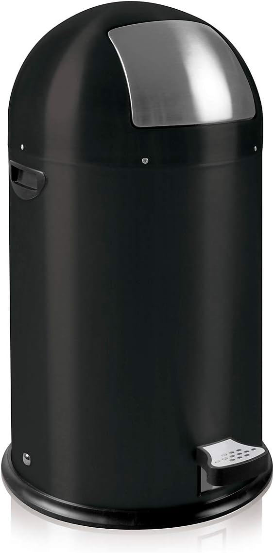 EKO Kickcan Runder Tritt-Mülleimer aus Metall, Verzinkter Inneneimer, 33 Liter, crème Schwarz, Schwa