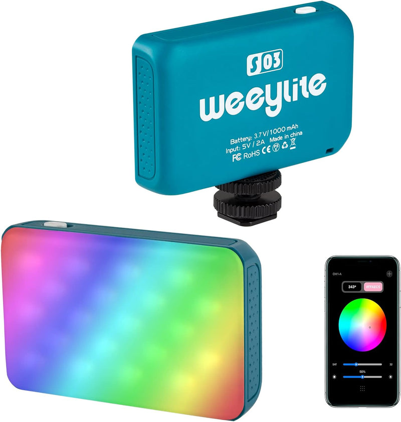 Weeylite LED Videolicht RGB,Mini Videoleuchte mit 1000mAh Akku,APP Kontrolle Kamera Licht Dimmbare 2