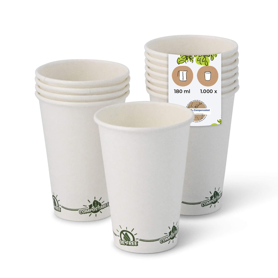 BIOZOYG Recycelbare Pappbecher Kaffee weiss mit EcoUp© Icon und PLA Beschichtung I 1000 Coffee To go