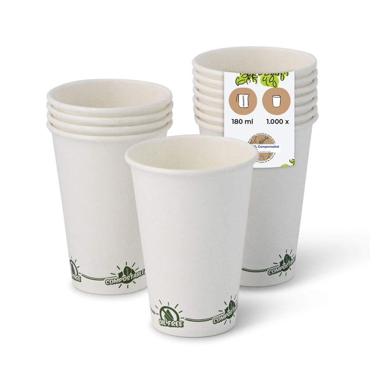 BIOZOYG Recycelbare Pappbecher Kaffee weiss mit EcoUp© Icon und PLA Beschichtung I 1000 Coffee To go