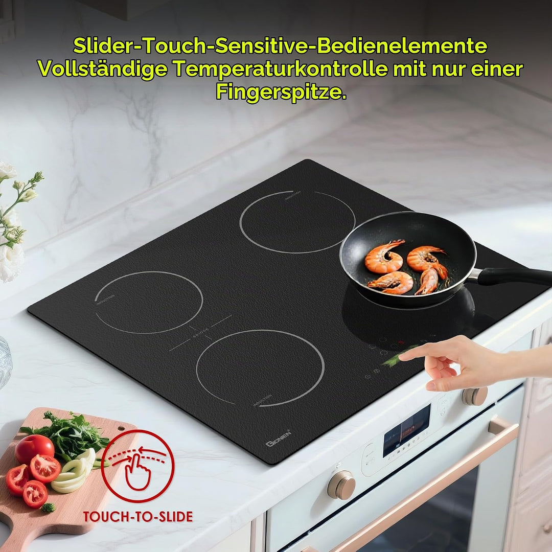 GIONIEN Induktionskochfeld mit Stecker 60cm 16Amp,Integriertes Elektrokochfeld Plug in mit Brückenzo