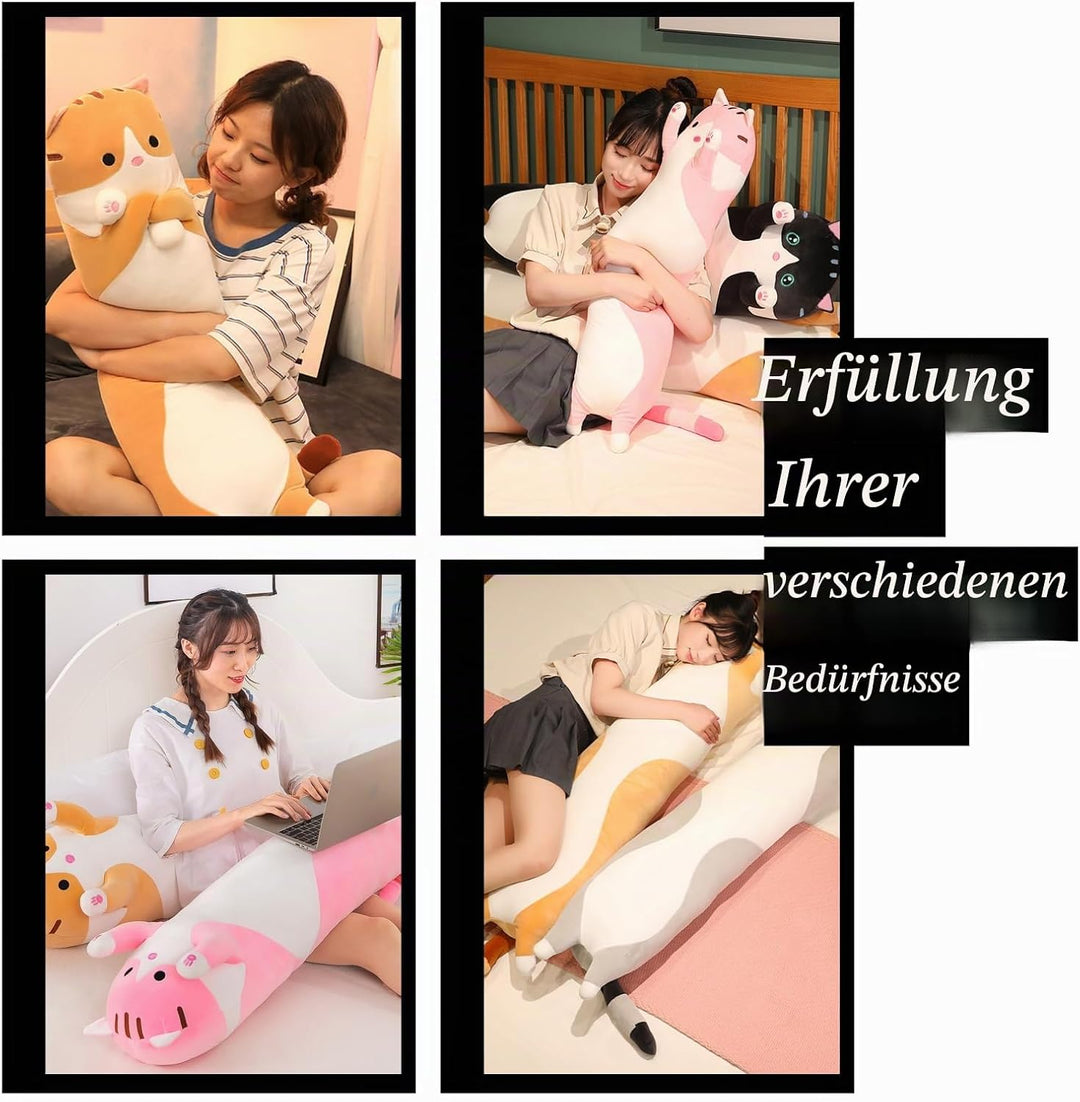 Aiuidun Lange Katze Kuscheltier Stofftiere Katzen Plüsch Kisse Süsse Kätzchen Plüschtier Schlafkisse
