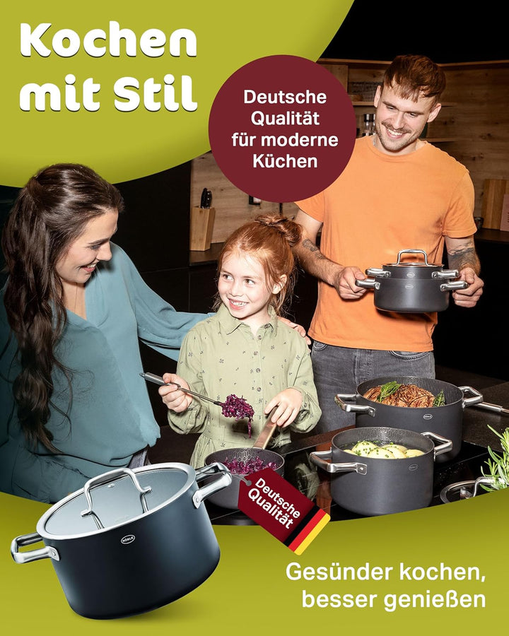 RÖSLE EBONIC Topf 24 cm mit Deckel – Kochtopf 24cm Induktion – ProNero Keramik Antihaftbeschichtung