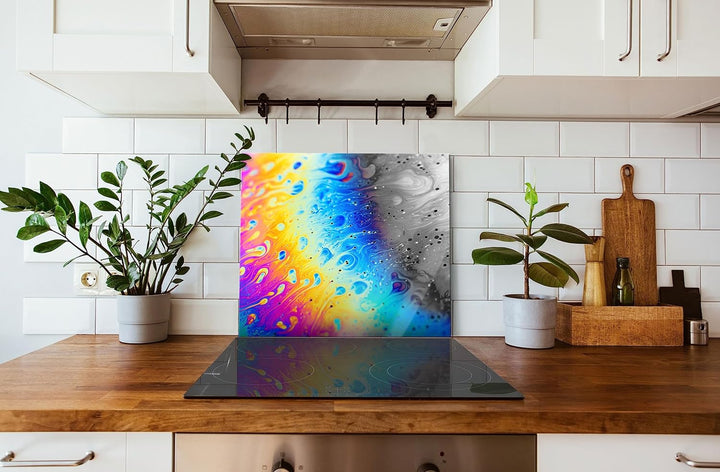 Ölspritzer auf Glas Herdabdeckplatte & Spritzschutz aus Echtglas | Für Herd-Kochfelder | 60x52 cm