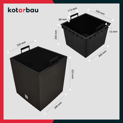 KOTARBAU® Blumentopf 320 mm Umbra Übertopf mit Innentopf für Pflanzenzucht 320x320x325 mm Umbra, 320