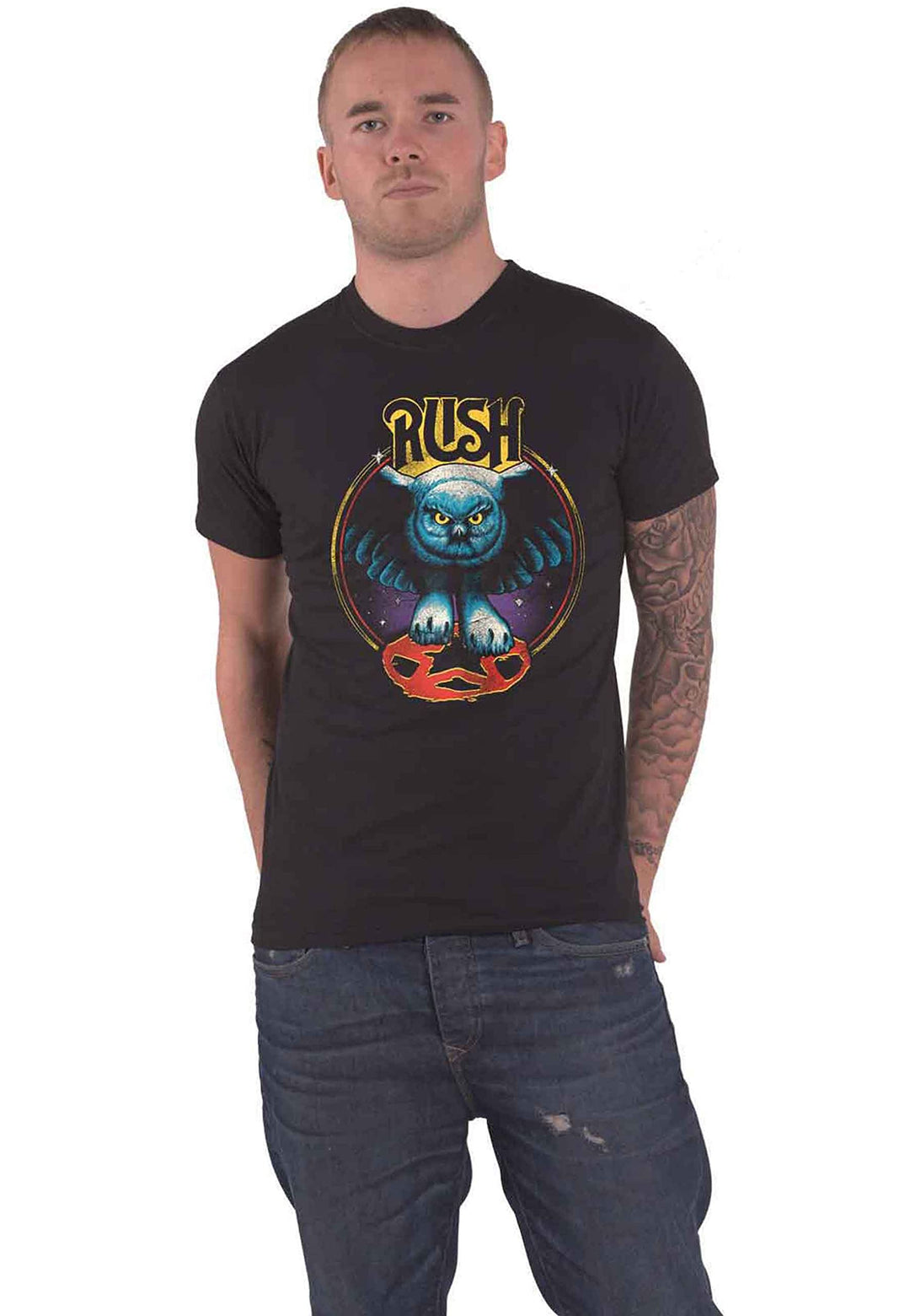 RUSH T Shirt Owl Star Nue Band Logo offiziell Herren Schwarz, M