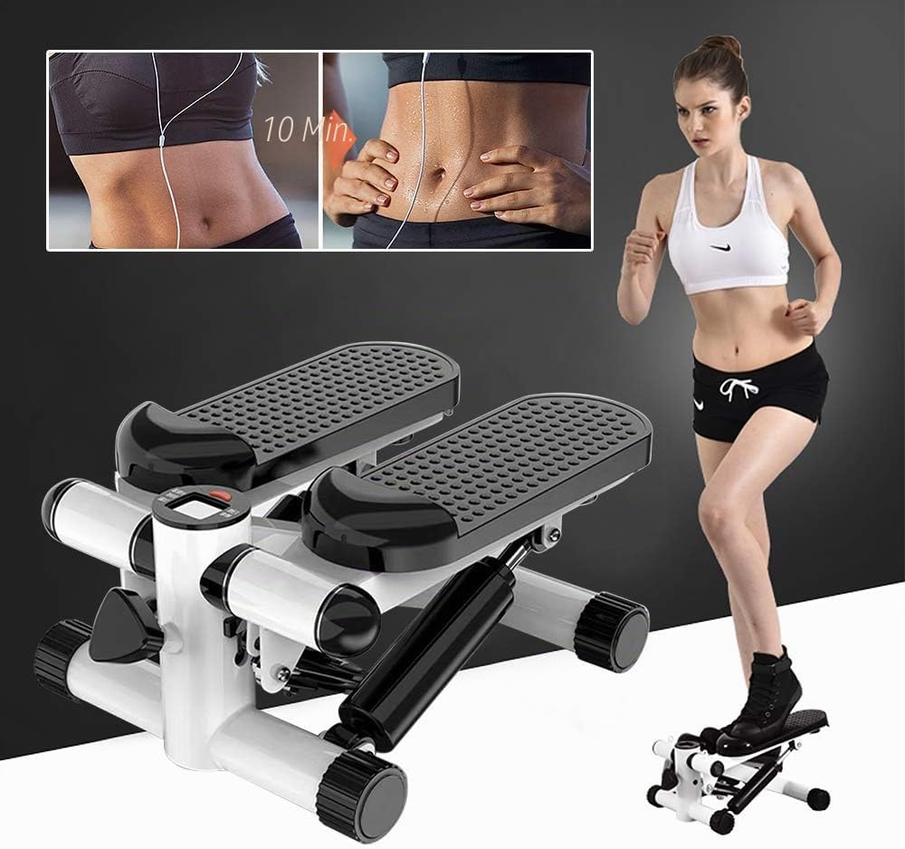Mini Stepper Fitnessgerät für Zuhause, Hydraulischer Heimtrainer mit Widerstandsbändern &amp; LCD Displa