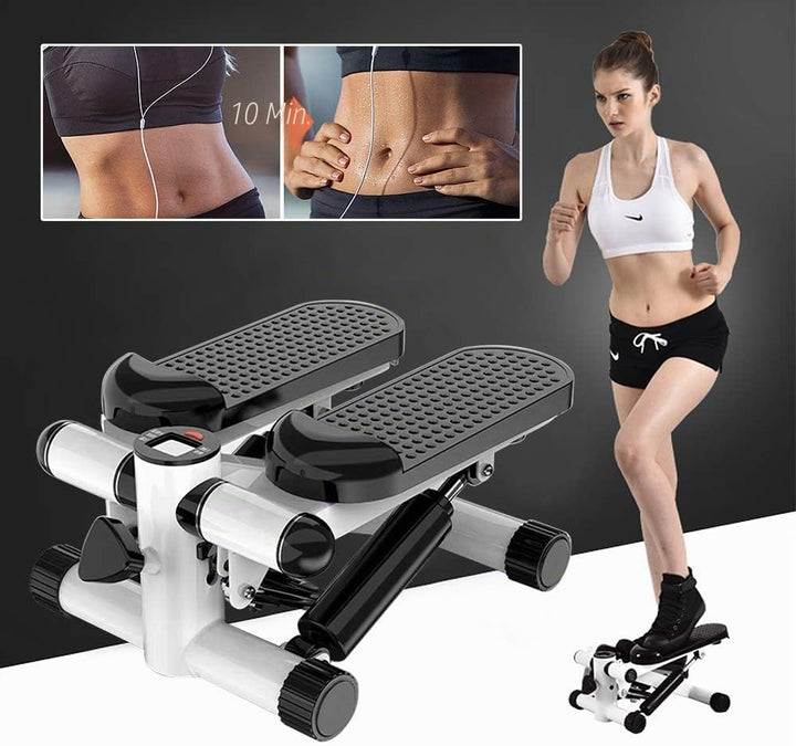 Mini Stepper Fitnessgerät für Zuhause, Hydraulischer Heimtrainer mit Widerstandsbändern &amp; LCD Displa