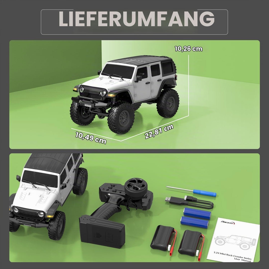 RACENT 1:24 4WD Off-Road RC Auto mit Metallkarosserie und hochwertigem Motor (Weiss), Weiss