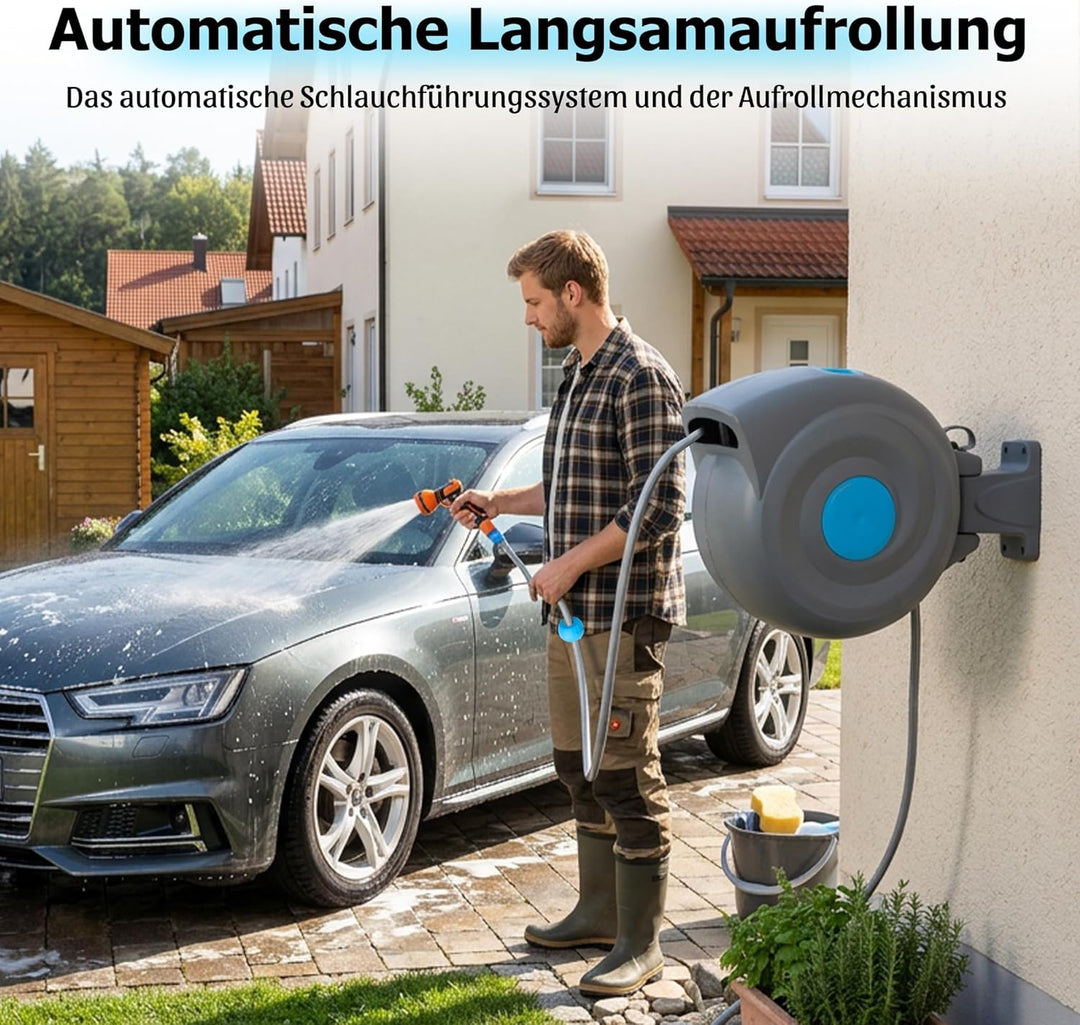 180° Schwenkbar Wand-Schlauchbox RollUp 20 m, Schlauchtrommel, – Wasserschlauch Trommel, inkl. Wandh