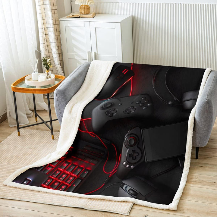 Schwarz Gamepad Decke 150x200cm Jungen Teenager Spiel Thema Kuscheldecke Modern Spiel Regler Schwarz