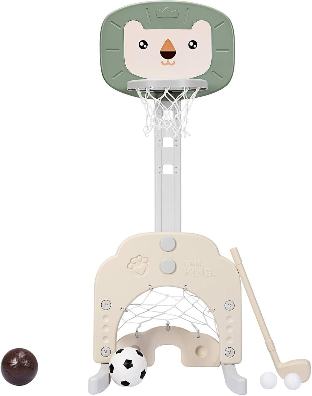 DREAMADE 3 in 1 Kinder Basketballkorb Set, 77-116 cm höhenverstellbarer Basketballständer mit Fussba