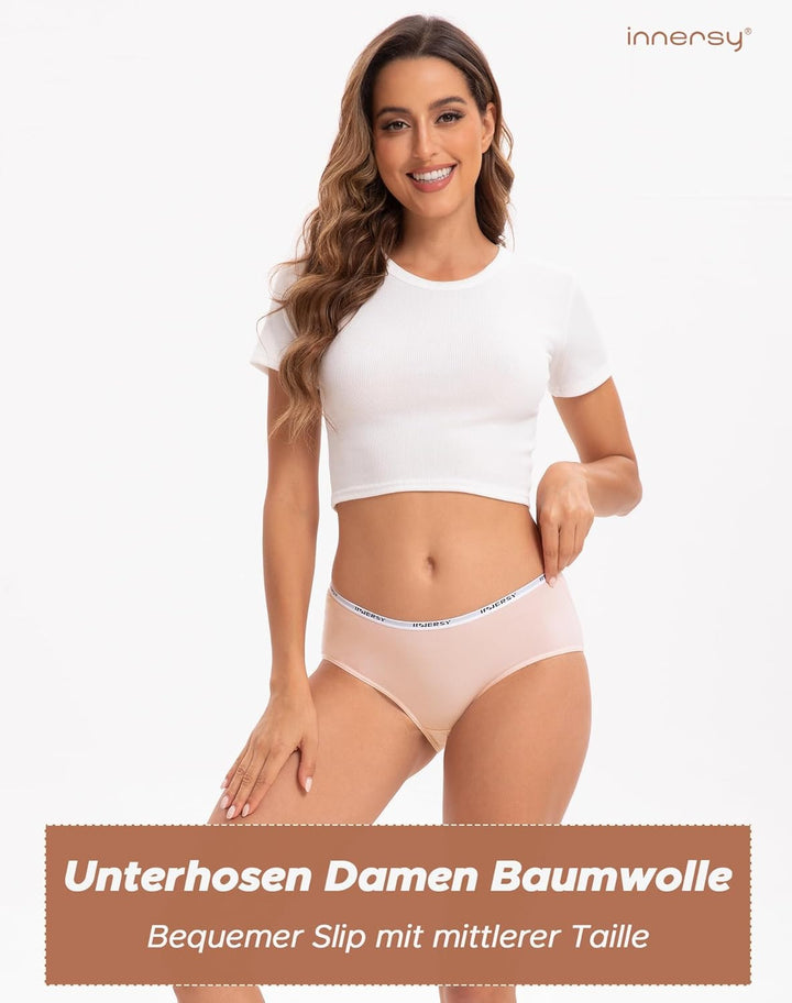 INNERSY Unterhosen Damen Baumwolle Slips Mehrpack Hipster Bequem Unterwäsche 6er Pack M Grundlagen,