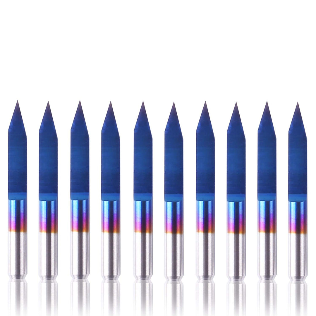 SainSmart Genmitsu 10Pcs Nano Blue Coat Gravierstichel, 30 Grad 0,1 mm Spitze 1/8 "Schaft CNC Fräser