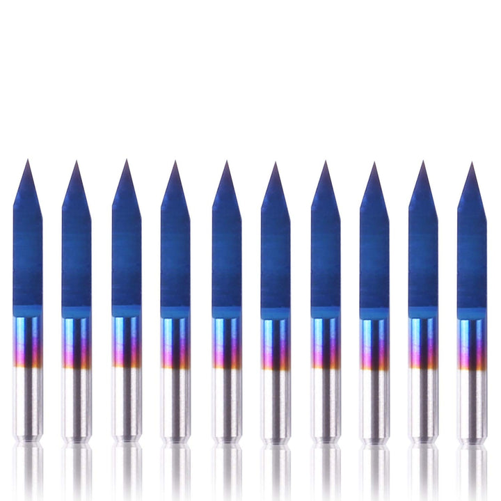 SainSmart Genmitsu 10Pcs Nano Blue Coat Gravierstichel, 30 Grad 0,1 mm Spitze 1/8 "Schaft CNC Fräser