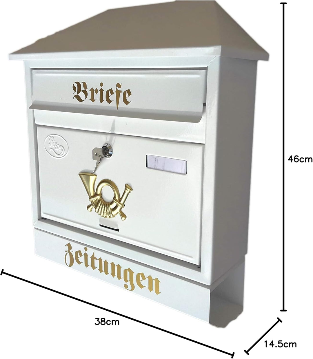 Grosser Briefkasten/Postkasten XXL Weiss mit Zeitungsrolle Schrägdach Trapezdach