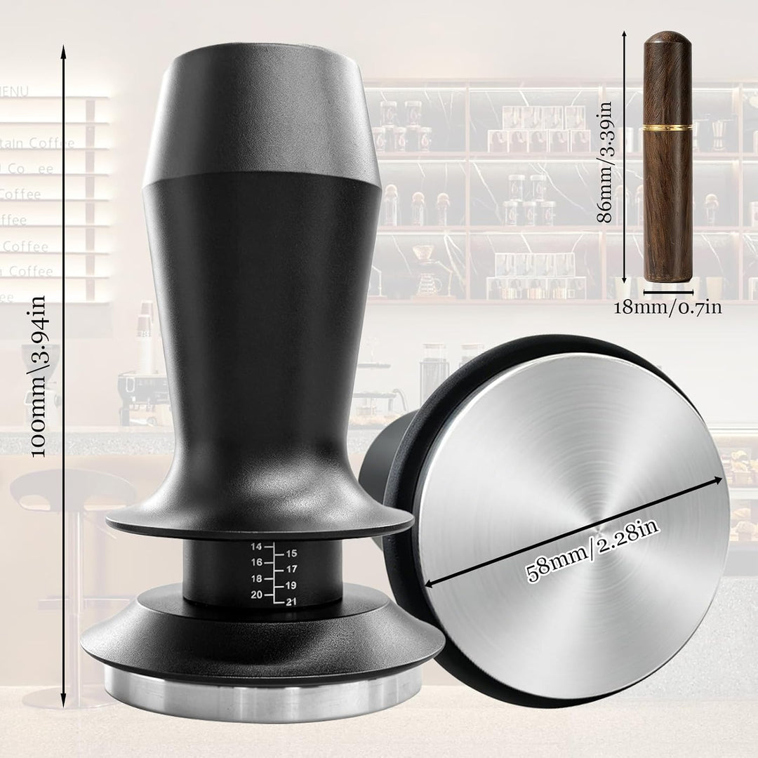 58 mm Espresso Tamper Set mit Doppelfeder und Einstellbarer Eindrücktiefe, WDT-Nadel, Barista Zubehö