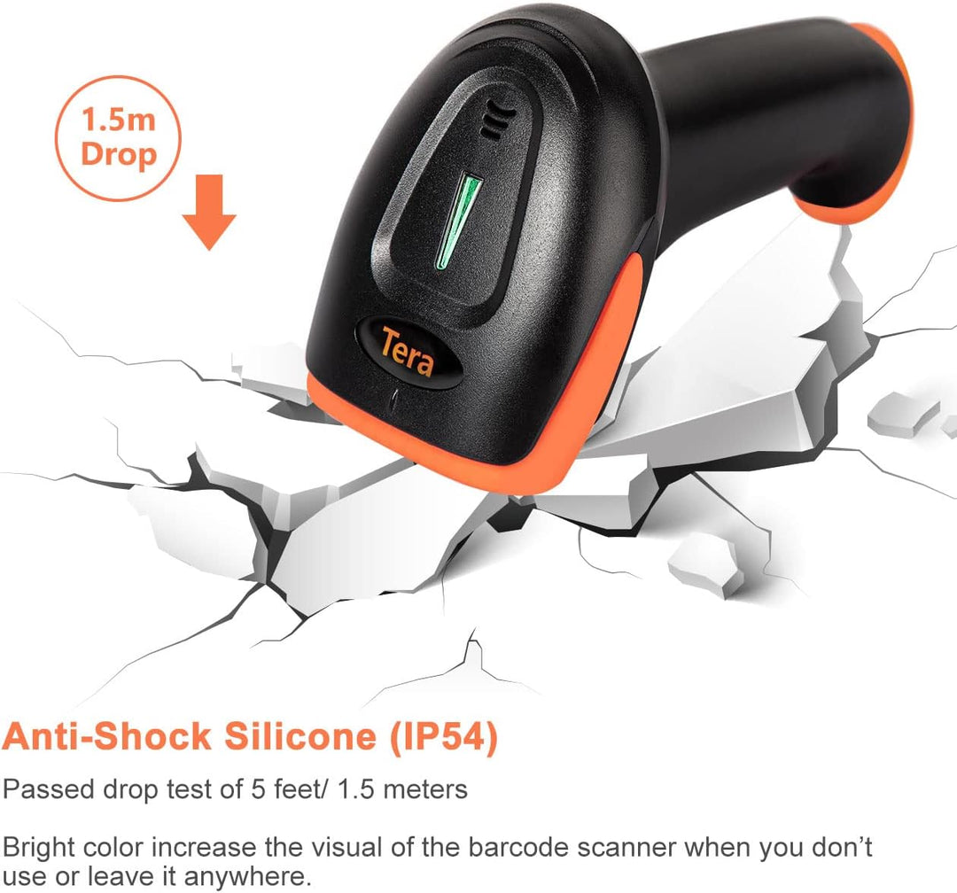 Tera Barcode-Scanner 1D 2D QR 3 in 1 Wireless 2.4 GHz/Bluetooth/USB Wired Barcode-Lesegerät mit Stän