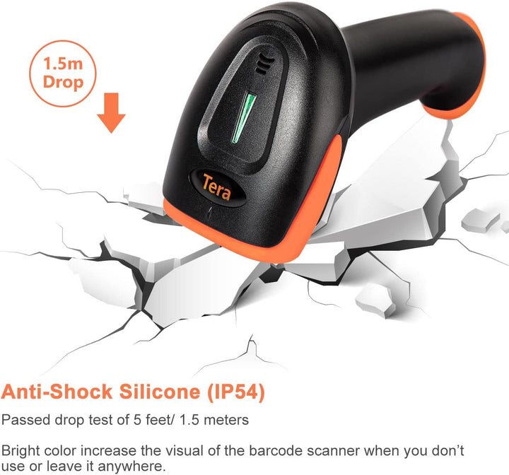 Tera Barcode-Scanner 1D 2D QR 3 in 1 Wireless 2.4 GHz/Bluetooth/USB Wired Barcode-Lesegerät mit Stän