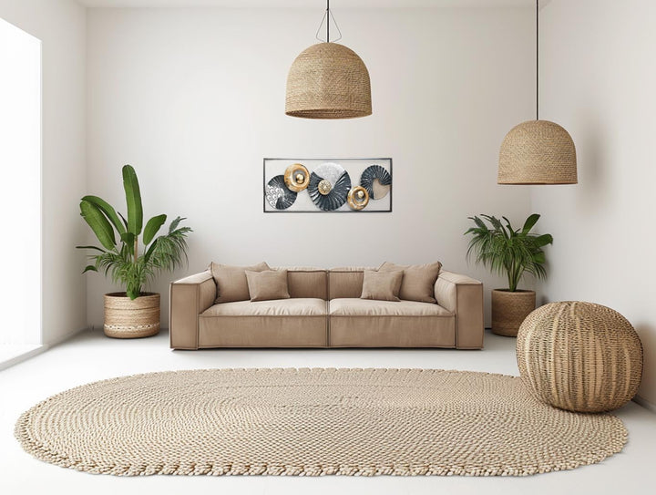 Kobolo Wandbild Wanddeko Metallbild 3D-Bild - SEASHELL -anthrazit weiss gold- ca 28x75 cm