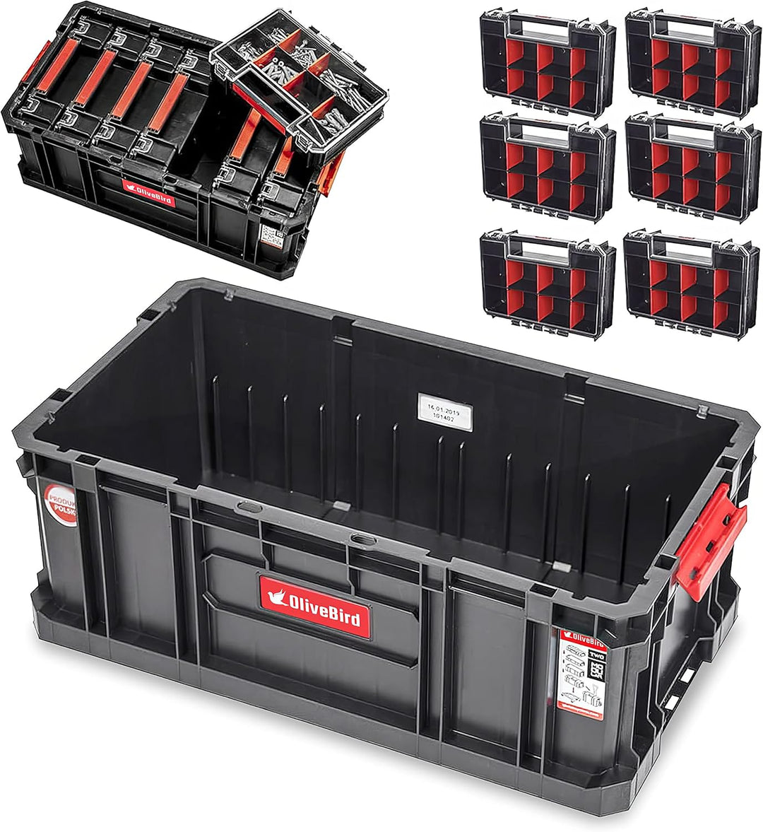 OliveBird Set Sortimentskasten + 6 x Organizer Multi 6er Sortimentskasten Kleinteile Organizer Sorti