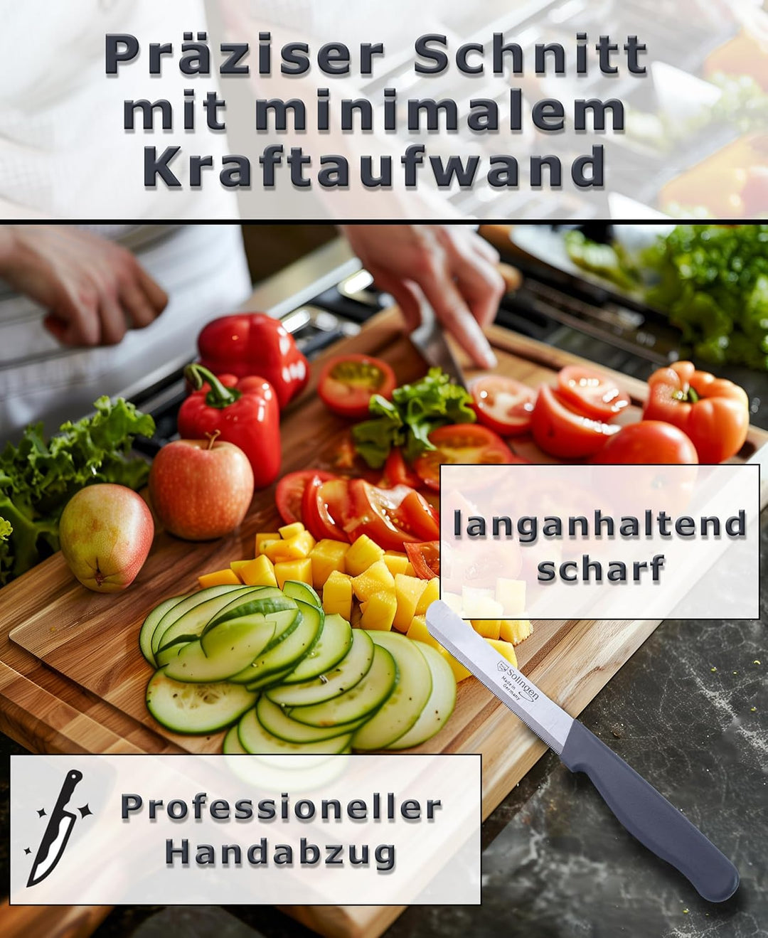 Solingen Küchenmesser Set | Frühstücksmesser m. Feinschliff | Ultrascharf Messerset Made in Germany