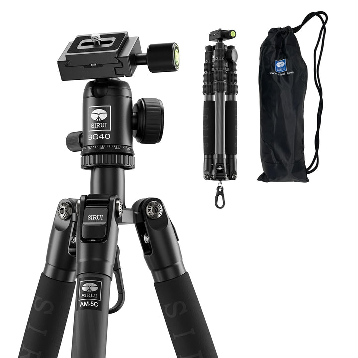 SIRUI AM-5C Carbon Reisestativ, 140cm Kompaktes leichtes Carbon Tripod mit 360° Panorama-Kugelkopf f