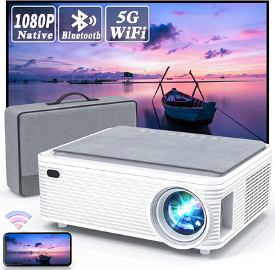 WISELAZER Beamer Full HD(Mit Tasche), Beamer 4K Native 1080P LED Heimkino/TV Video-Beamer, Eingebaut