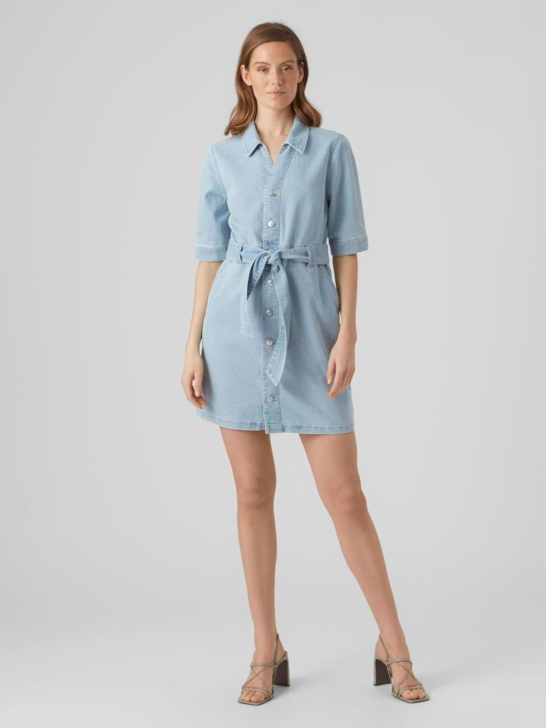 VERO MODA Damen Vmcali Ss Denim Button Dress Kleid M Light Blue Denim, M Light Blue Denim