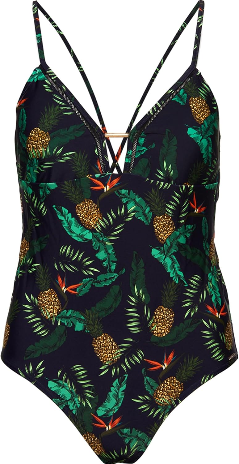 Superdry AVA Cross Back Vee Womens Swimsuit UK 8 Reg Maya Pineapple