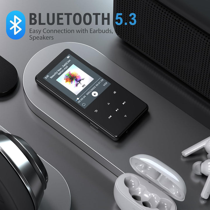 MP3 Player mit Bluetooth 5.3, 64GB und 2,4" Display – Mit Touch-Tasten, Lautsprecher, Metallgehäuse,