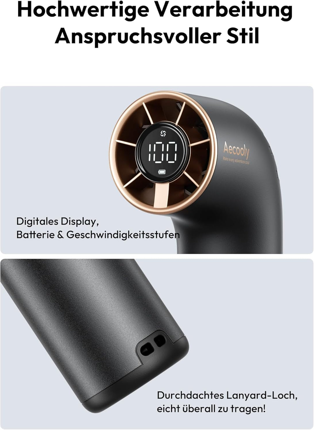 Aecooly Tragbarer Handventilator, Leistungsstarker Turbo-Mini-Ventilator, 19000 U/min High Speed Aer