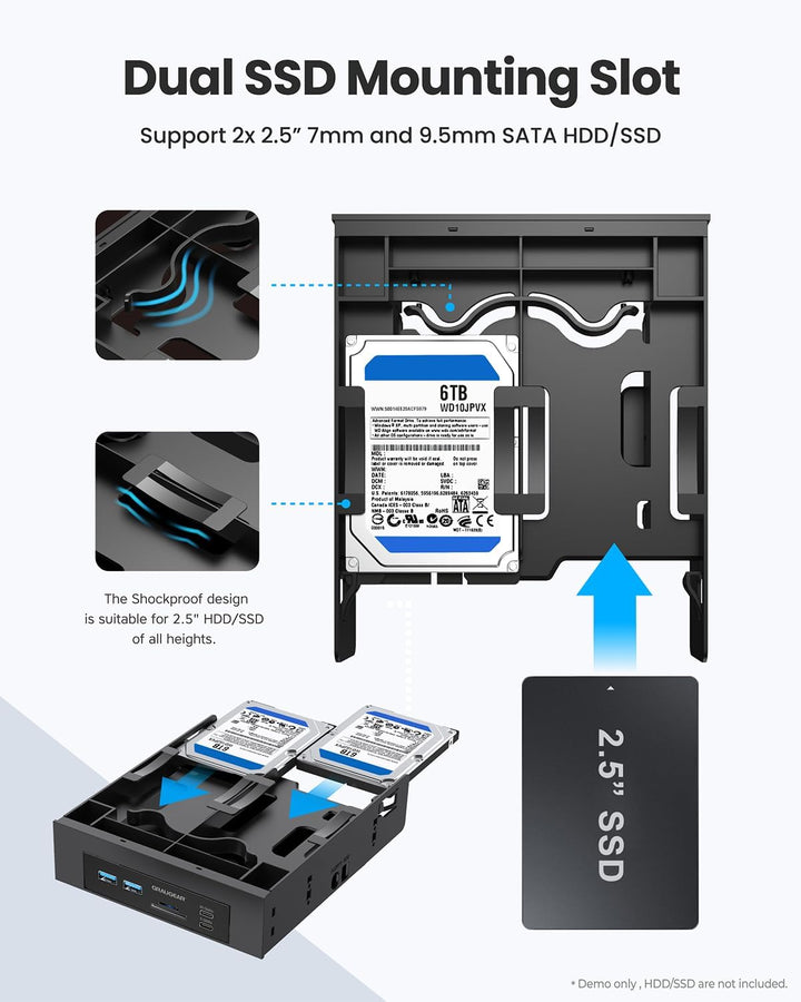 GRAUGEAR 5,25 Zoll PC Frontpanel m. SD Kartenleser &amp; HUB &amp; SSD Einbaurahmen