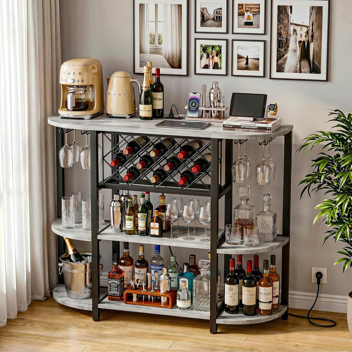 Homieasy Barschrank Mit LED RGB Und Steckdose Helles Eichenholz, Helles Eichenholz