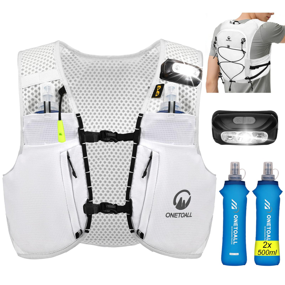 Laufweste Damen mit 2 Faltbare Trinkflasche 500ml, Trinkweste Laufen Herren, Running Vest Laufrucksa