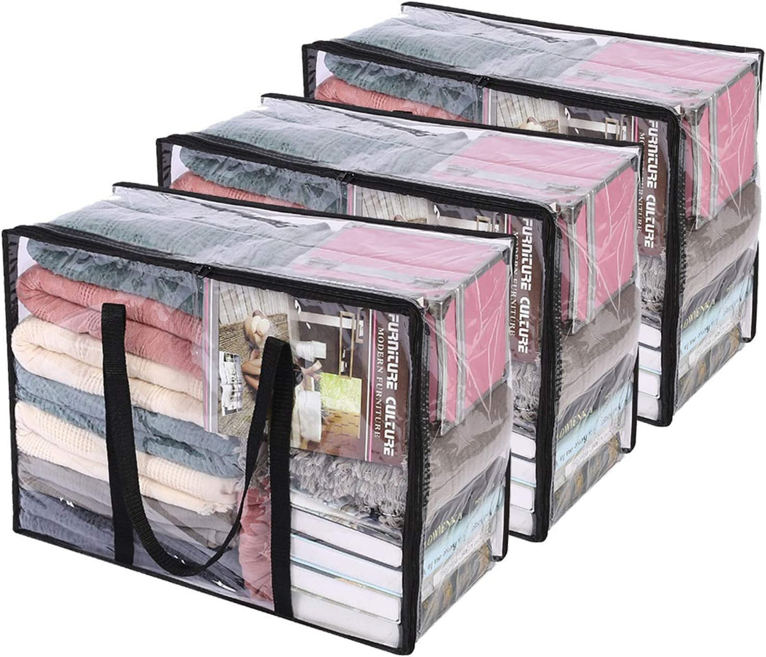 Vieshful 3 Stück Transparente Plastik Aufbewahrungstasche, 40L Organizer Aufbewahrungsbox Kleiderauf