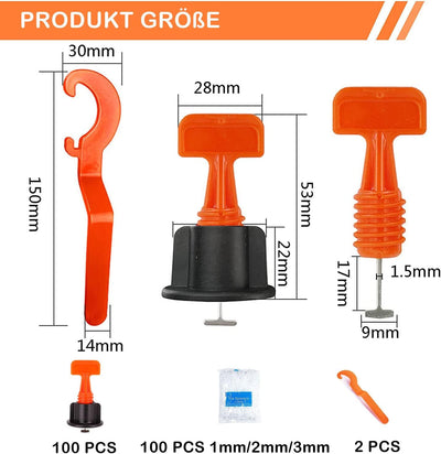 400 Stück Revolutionäres Fliesen Nivelliersystem, Mit 100 Nivelierset Keile,100 Pcs 1mm/2mm/3mm Flie