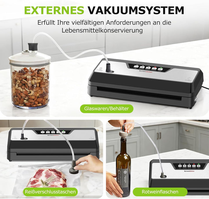 Bonsenkitchen Vakumierergerät für Lebensmittel, Vakuumierer mit Cutter Aufbewahrung, Kompakter für S