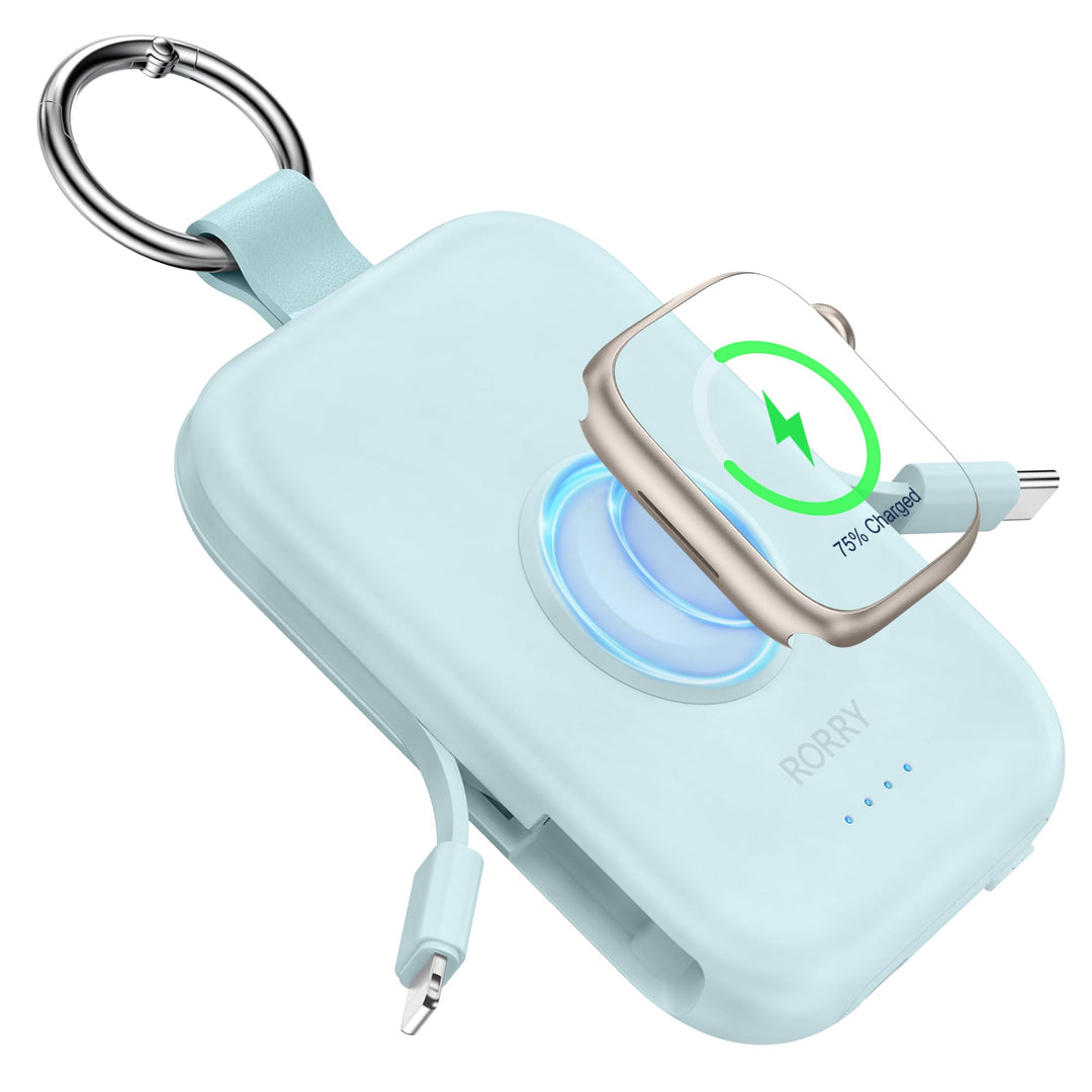 RORRY Power Bank, 5000mAh Powerbank mit Integriertem Kabel, Reise Portable Charger Schlüsselanhänger