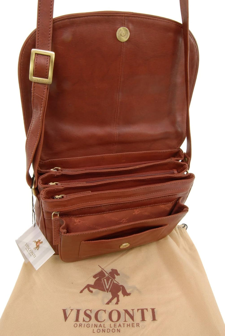 VISCONTI - Damen Leder Umhängetasche - Handtasche Mittelgross - Crossbody Bag Für Notizbuch A5 - Ver